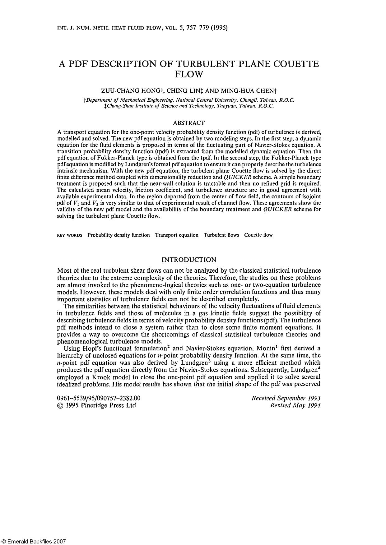 A PDF Description of Turbulent Plane Couette Flow by Zuu-Chang Hong & Ching Lin & Ming-Hua Chen