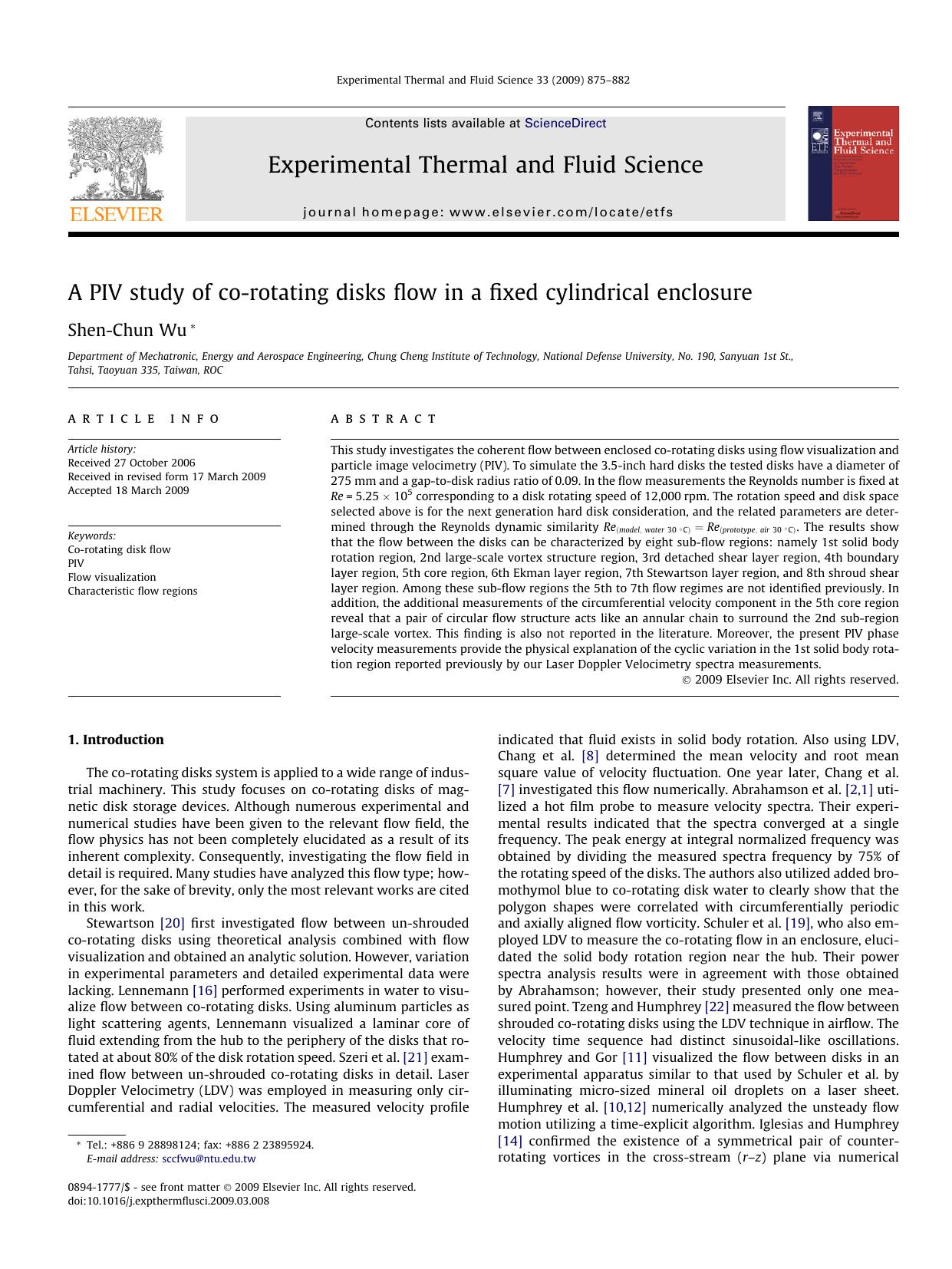 A PIV study of co-rotating disks flow in a fixed cylindrical enclosure by Shen-Chun Wu