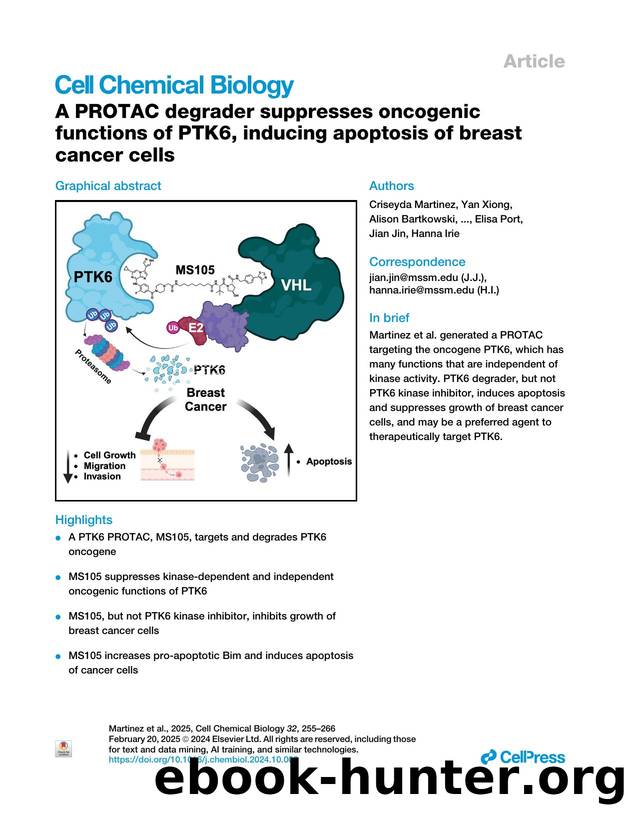A PROTAC degrader suppresses oncogenic functions of PTK6, inducing apoptosis of breast cancer cells by unknow