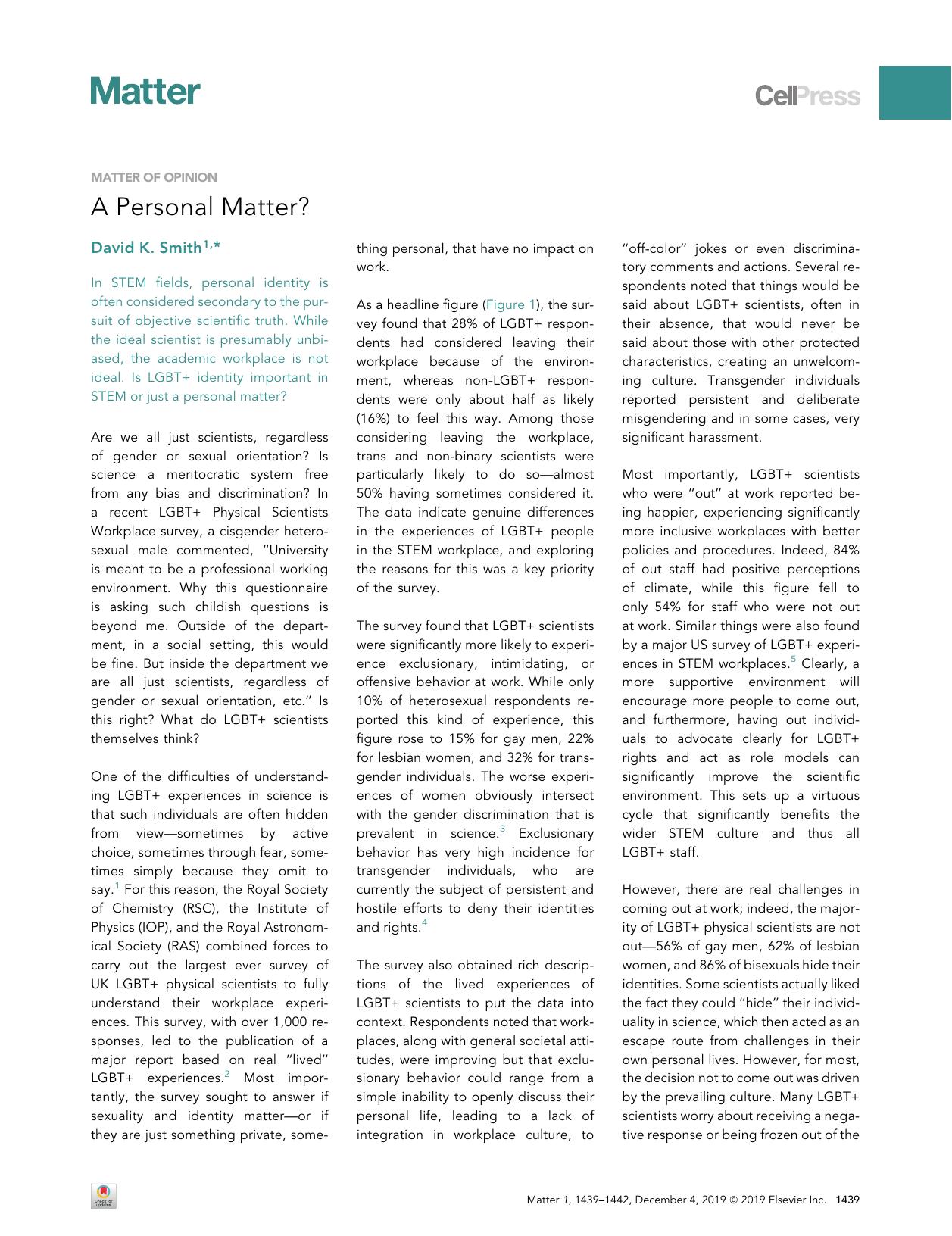 A Personal Matter? by David K. Smith