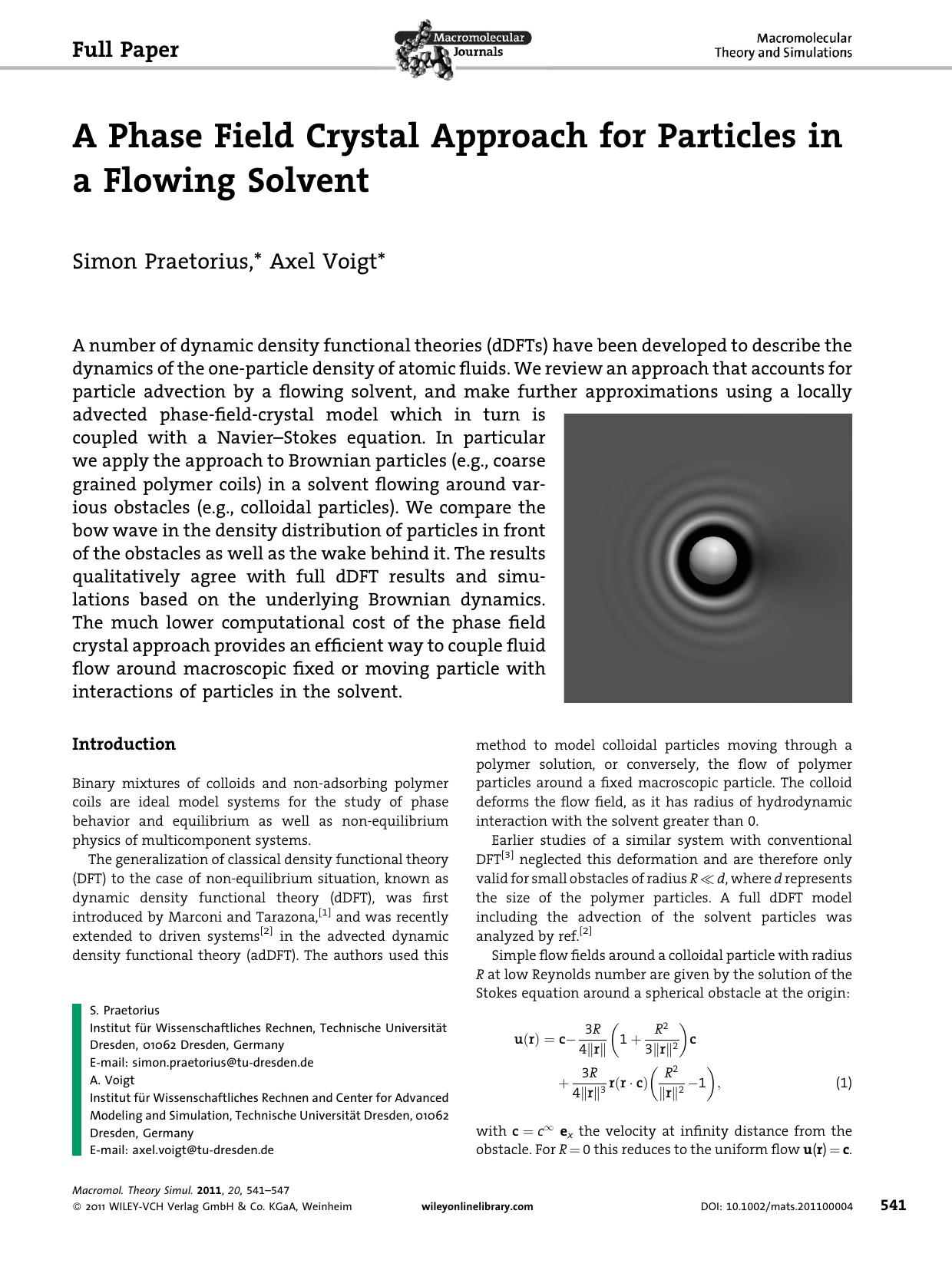 A Phase Field Crystal Approach for Particles in a Flowing Solvent by Unknown