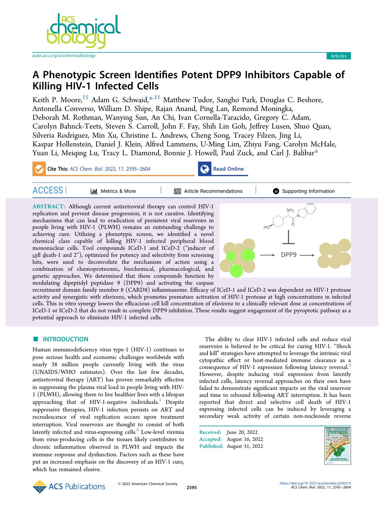 A Phenotypic Screen Identifies Potent DPP9 Inhibitors Capable of Killing HIV-1 Infected Cells by unknow