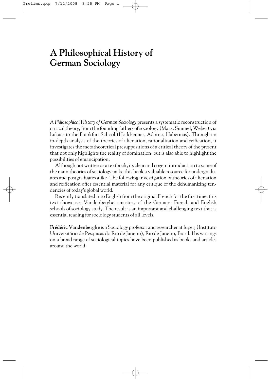 A Philosophical History of German Sociology by Frédéric Vandenberghe