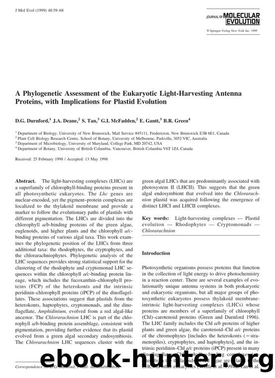 A Phylogenetic Assessment of the Eukaryotic Light-Harvesting Antenna Proteins, with Implications for Plastid Evolution by Durnford D. et al