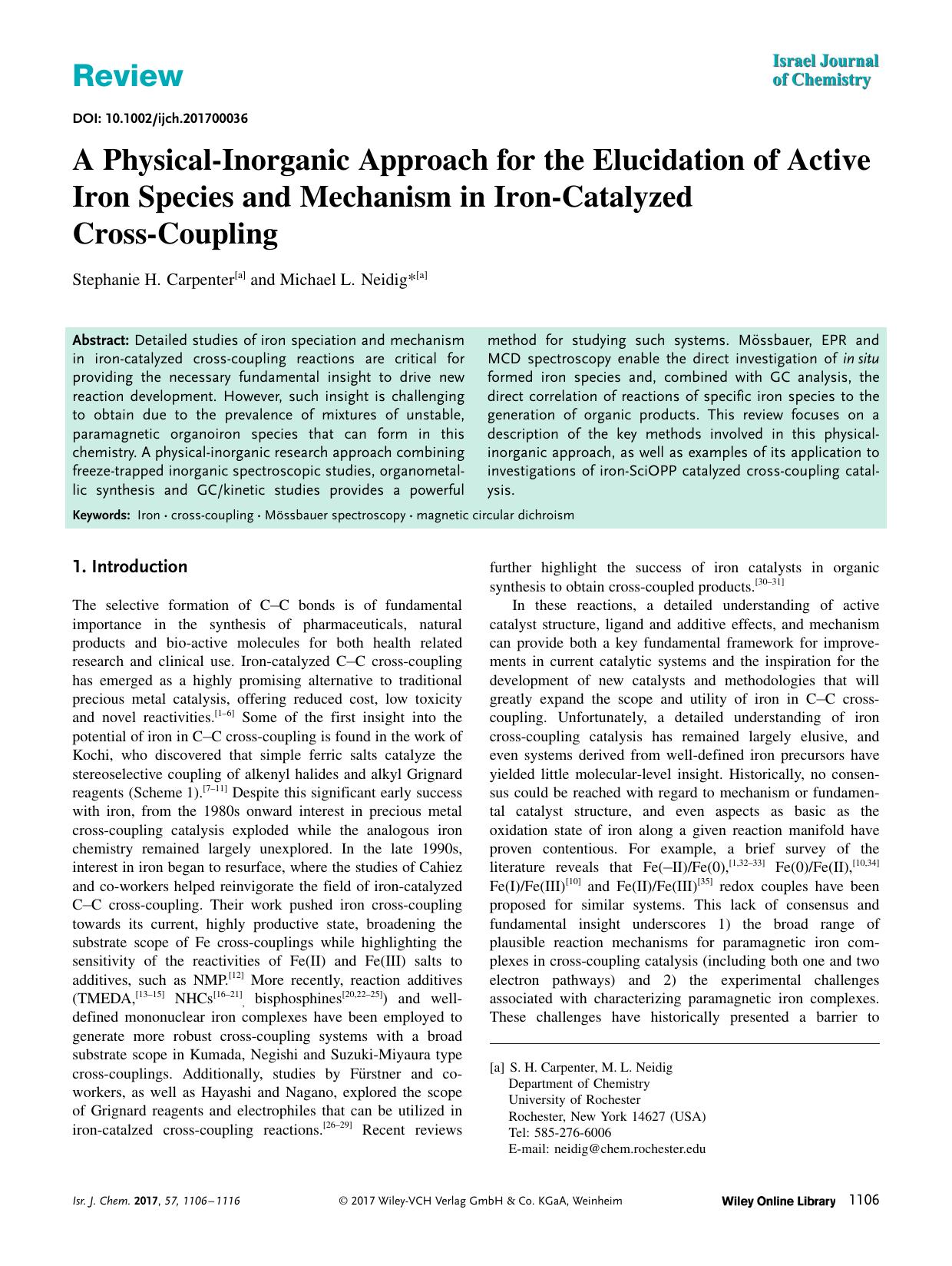 A PhysicalâInorganic Approach for the Elucidation of Active Iron Species and Mechanism in IronâCatalyzed CrossâCoupling by Unknown
