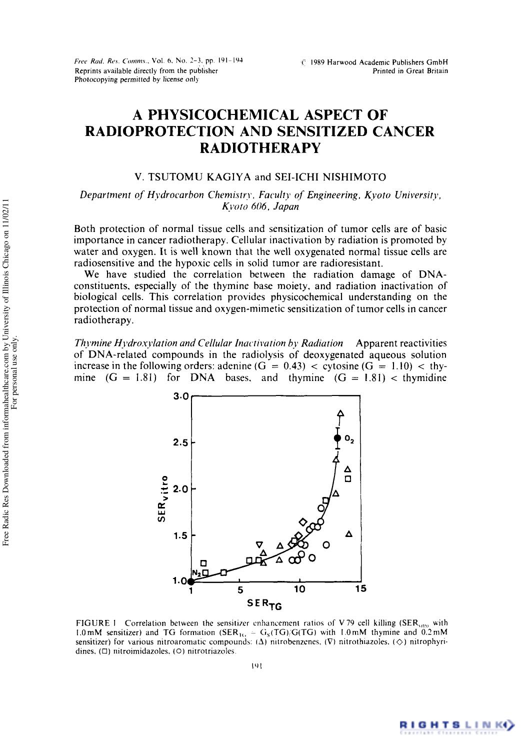 A Physicochemical Aspect of Radioprotection and Sensitized Cancer Radiotherapy by V. Tsutomu Kagiya1 & Sei-Ichi Nishimoto1