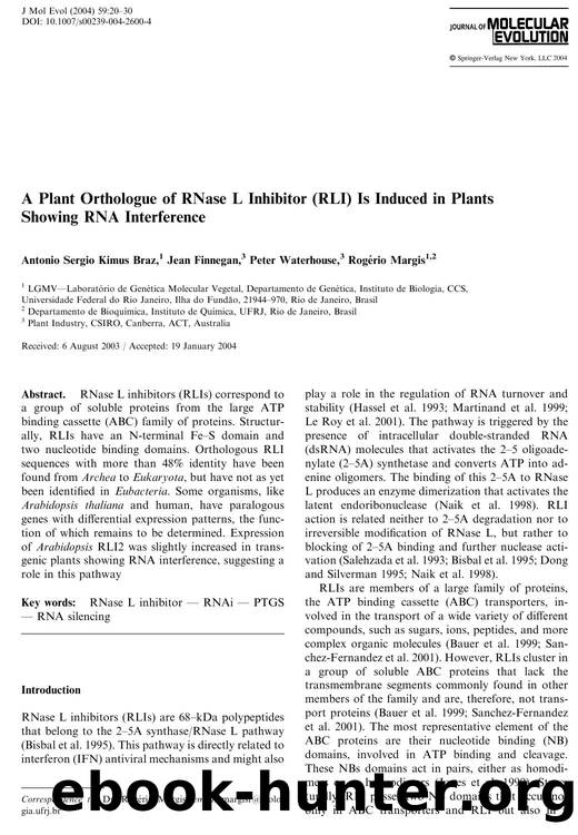 A Plant Orthologue of RNase L Inhibitor (RLI) Is Induced in Plants Showing RNA Interference by Braz A.S.K. et al
