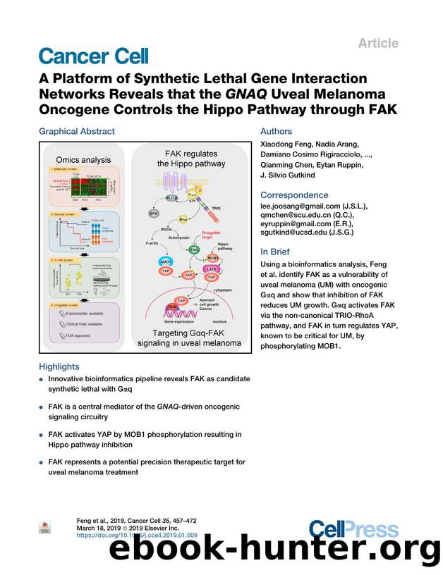 A Platform of Synthetic Lethal Gene Interaction Networks Reveals that the GNAQ Uveal Melanoma Oncogene Controls the Hippo Pathway through FAK by unknow
