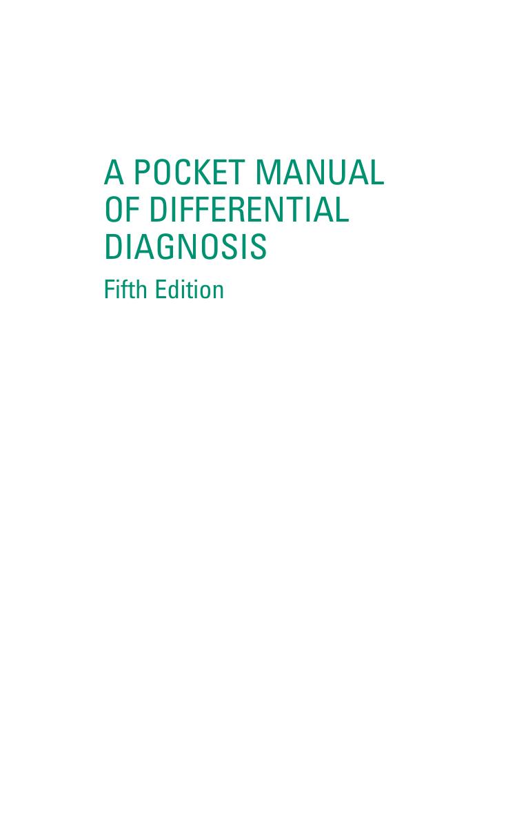 A Pocket Manual of Differential Diagnosis by Stephen N. Adler Debra Adler-Klein MD Dianne B. Gasbarra