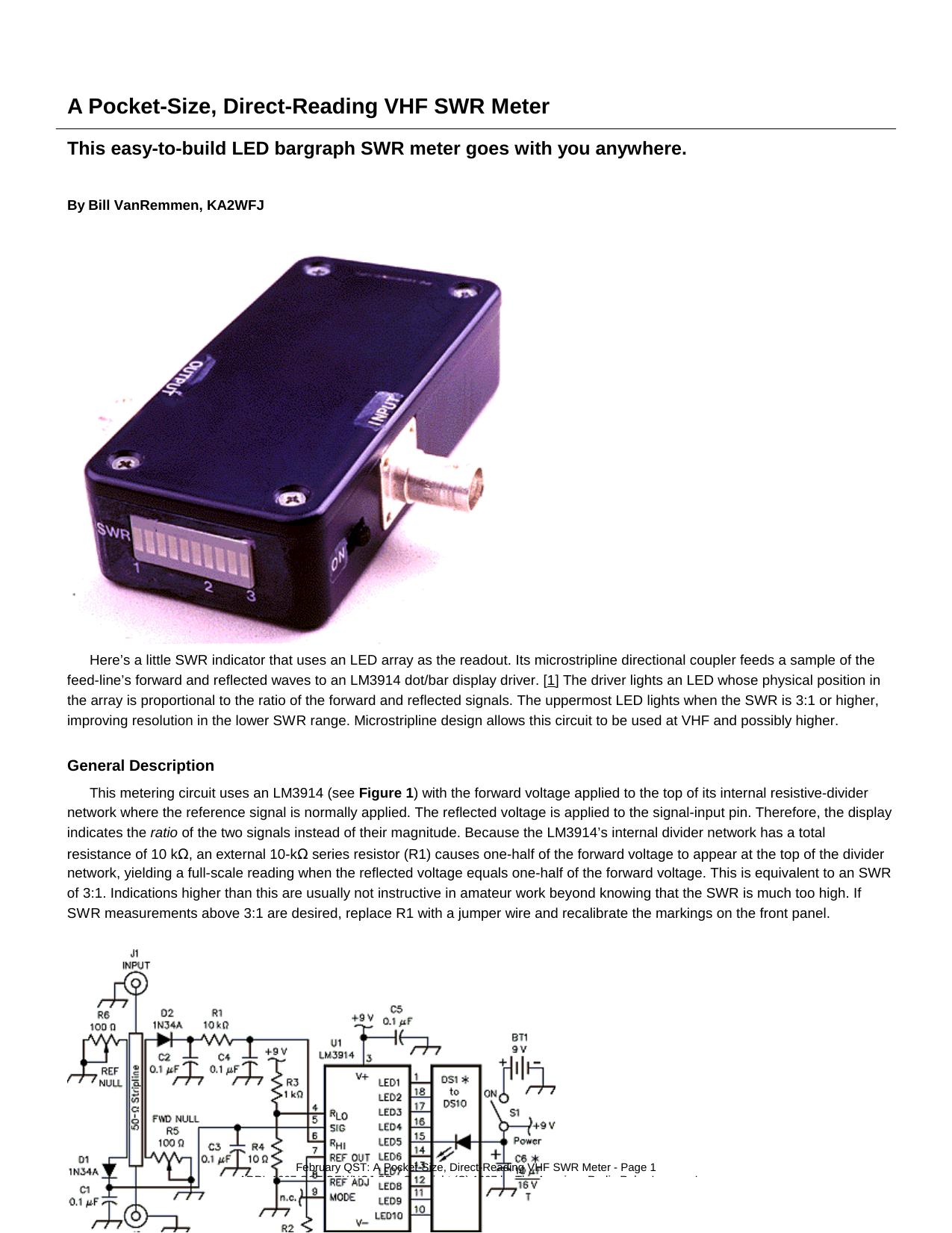 A Pocket-Size, Direct-Reading VHF SWR Meter by KA2WFJ