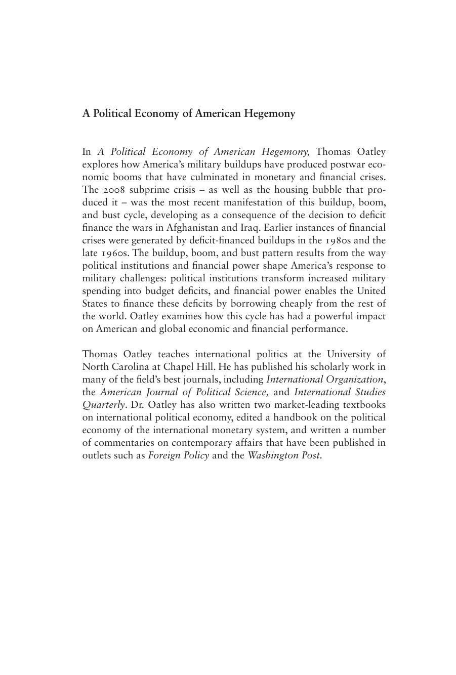 A Political Economy of American Hegemony: Buildups, Booms, and Busts by Thomas Oatley
