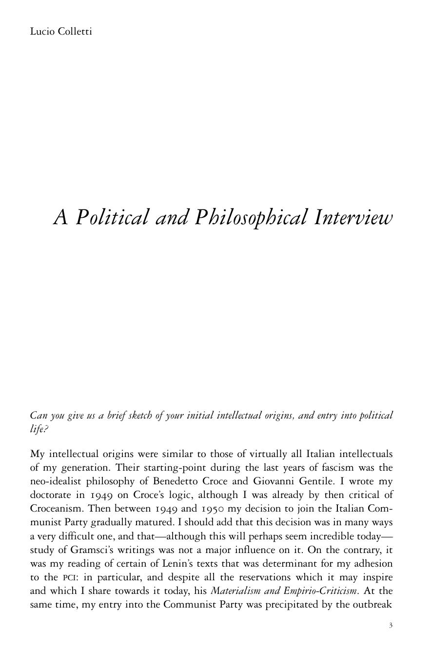 A Political and Philosophical Interview by Lucio Colletti