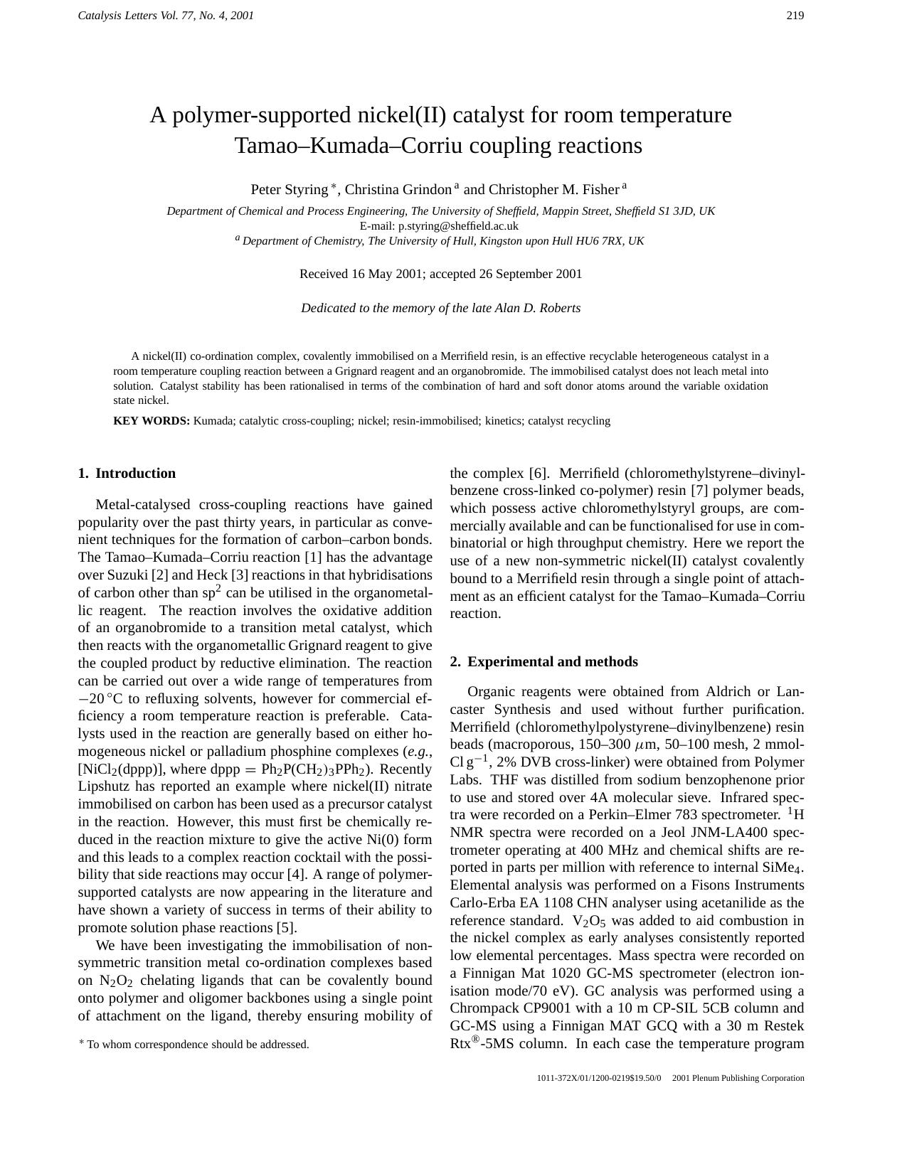 A Polymer-Supported Nickel(II) Catalyst for Room Temperature Tamao&#x2013;Kumada&#x2013;Corriu Coupling Reactions by Unknown