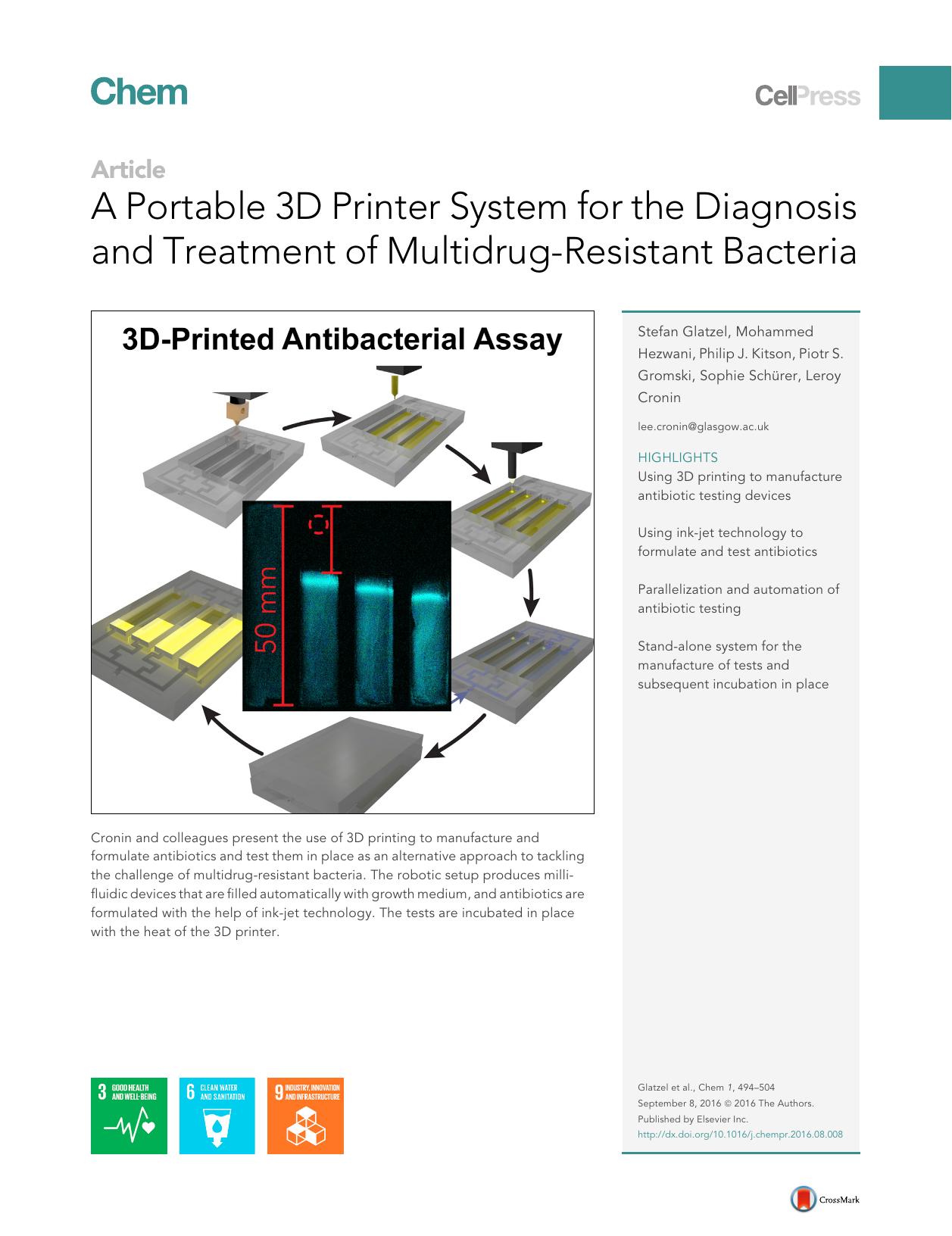 A Portable 3D Printer System for the Diagnosis and Treatment of Multidrug-Resistant Bacteria by unknow