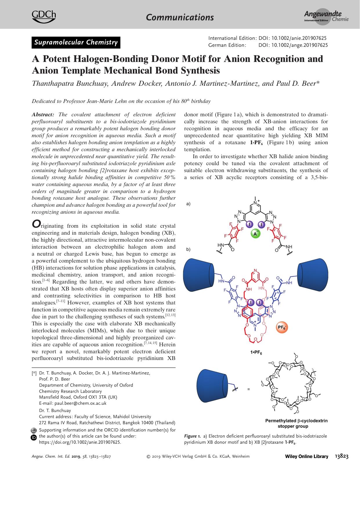 A Potent HalogenâBonding Donor Motif for Anion Recognition and Anion Template Mechanical Bond Synthesis by Unknown
