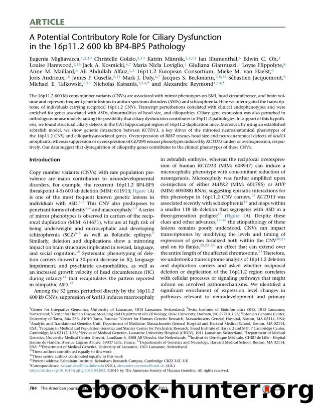 A Potential Contributory Role for Ciliary Dysfunction in the 16p11.2 600 kb BP4-BP5 Pathology by unknow