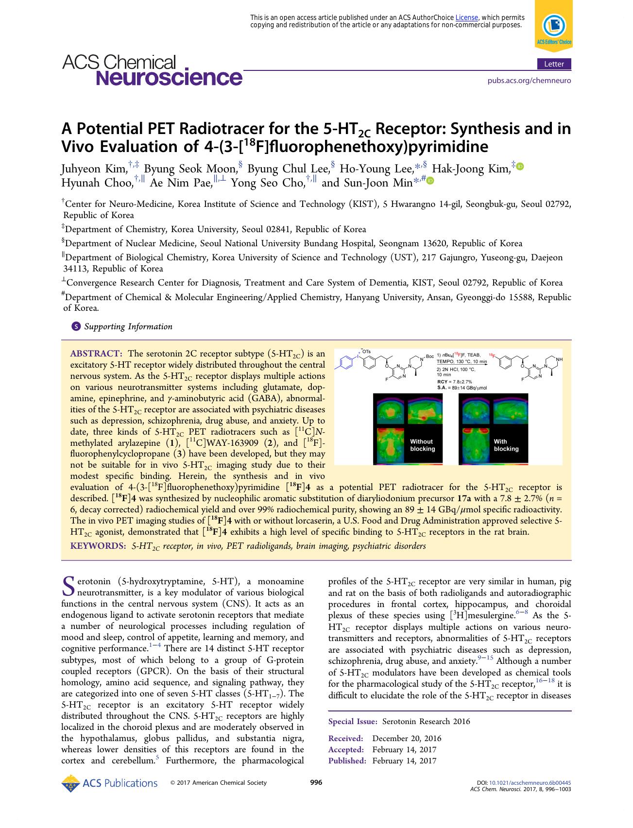 A Potential PET Radiotracer for the 5-HT2C Receptor: Synthesis and in Vivo Evaluation of 4-(3-[18F]fluorophenethoxy)pyrimidine by unknow
