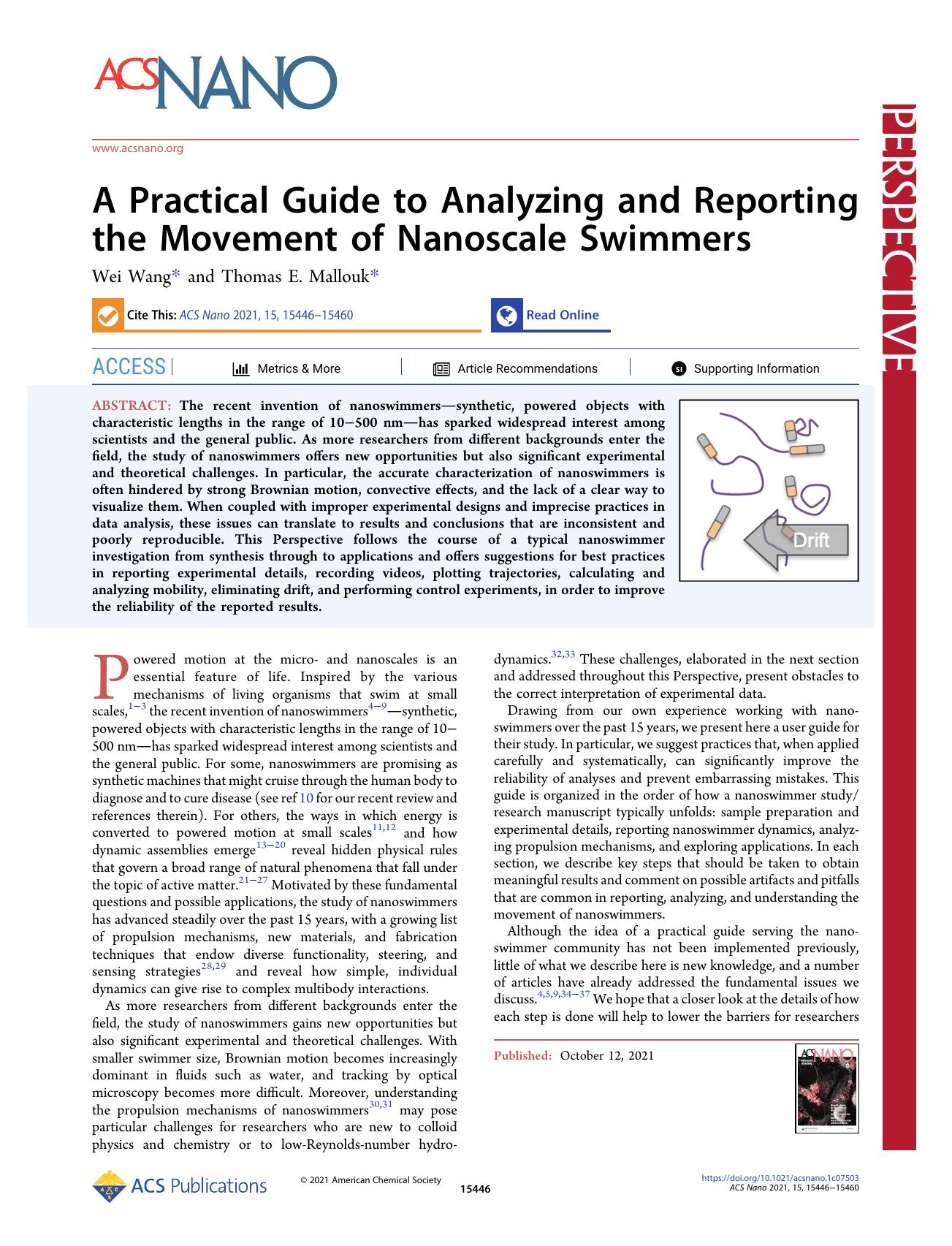 A Practical Guide to Analyzing and Reporting the Movement of Nanoscale Swimmers by Wei Wang and Thomas E. Mallouk