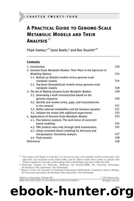 A Practical Guide to Genome-Scale Metabolic Models and Their Analysis by Filipe Santos & Joost Boele & Bas Teusink