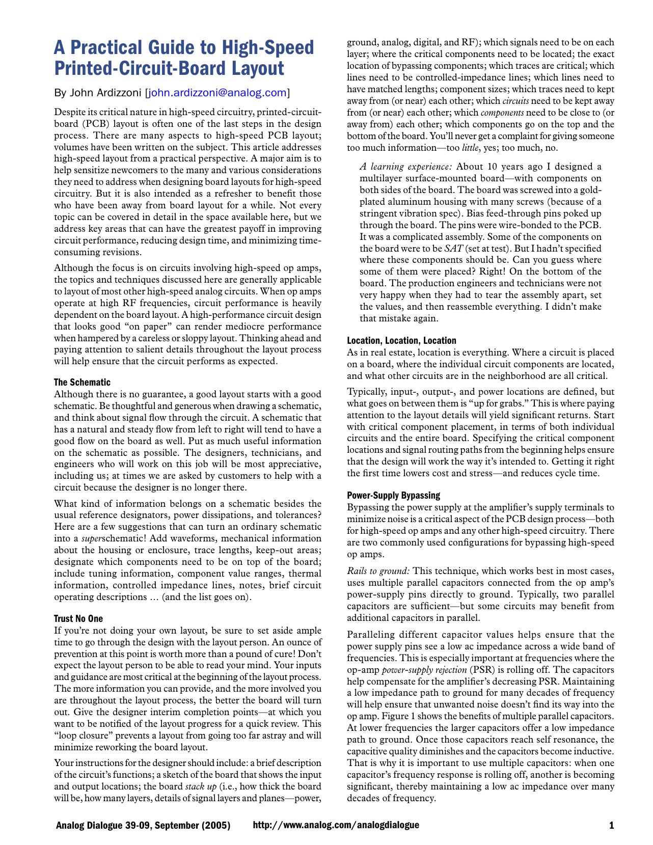 A Practical Guide to High-Speed Printed-Circuit-Board Layout by Analog Devices Inc