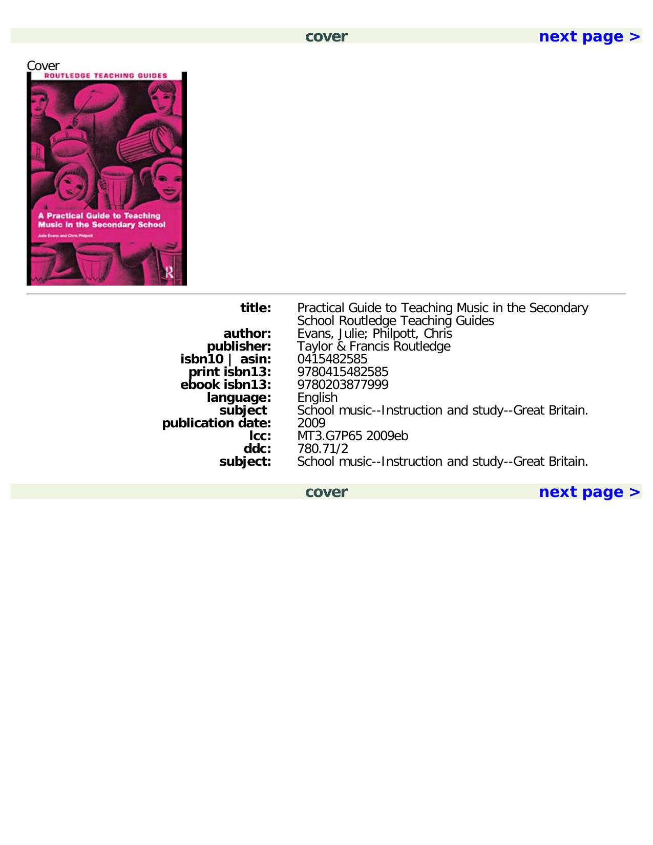 A Practical Guide to Teaching Music in the Secondary School (Routledge Teaching Guides) by Julie Evans Chris Philpott