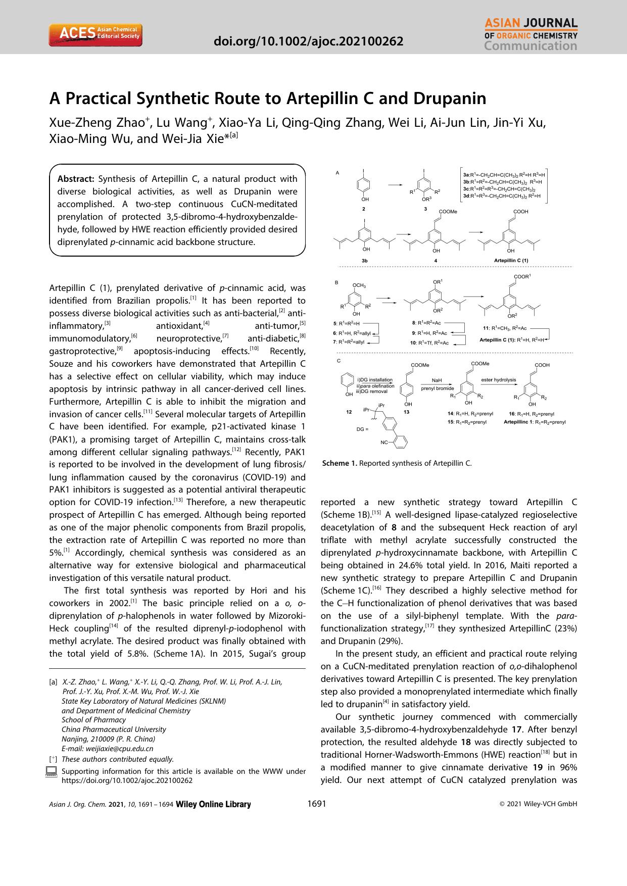A Practical Synthetic Route to Artepillin C and Drupanin by Unknown