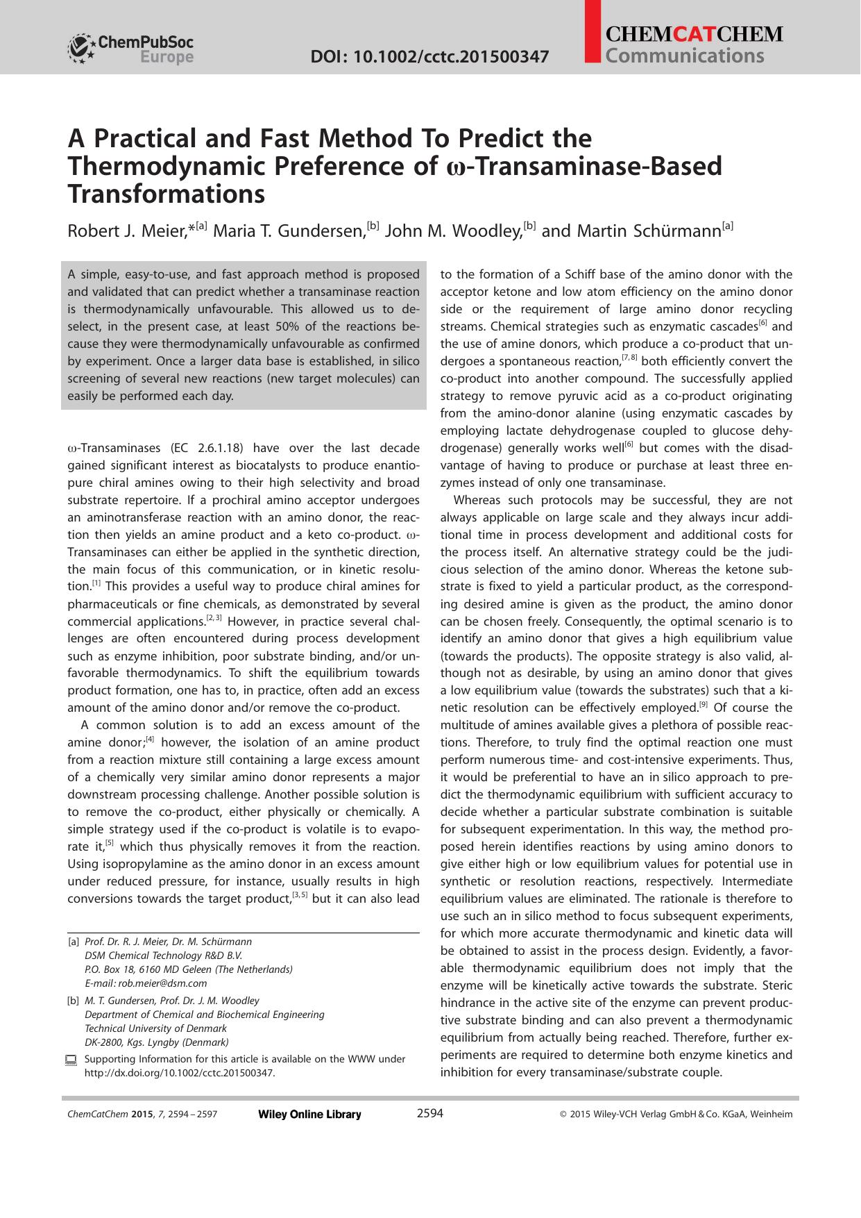 A Practical and Fast Method To Predict the Thermodynamic Preference of TransaminaseBased Transformations by Unknown