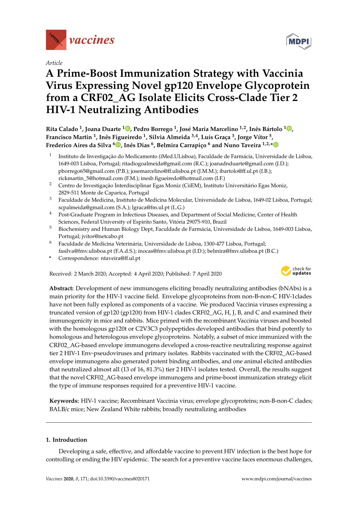 A Prime-Boost Immunization Strategy with Vaccinia Virus Expressing Novel gp120 Envelope Glycoprotein from a CRF02_AG Isolate Elicits Cross-Clade Tier 2 HIV-1 Neutralizing Antibodies by unknow