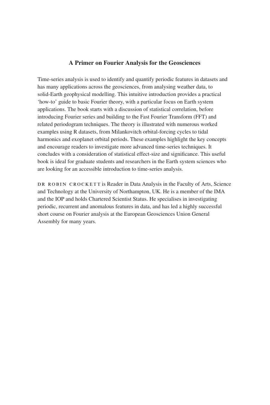 A Primer on Fourier Analysis for the Geosciences by Robin Crockett