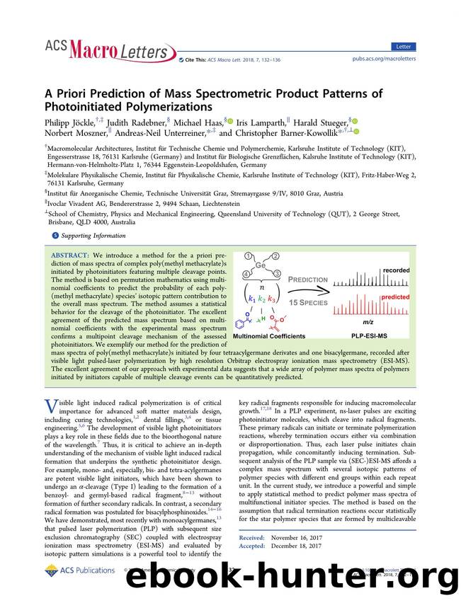 A Priori Prediction of Mass Spectrometric Product Patterns of Photoinitiated Polymerizations by unknow