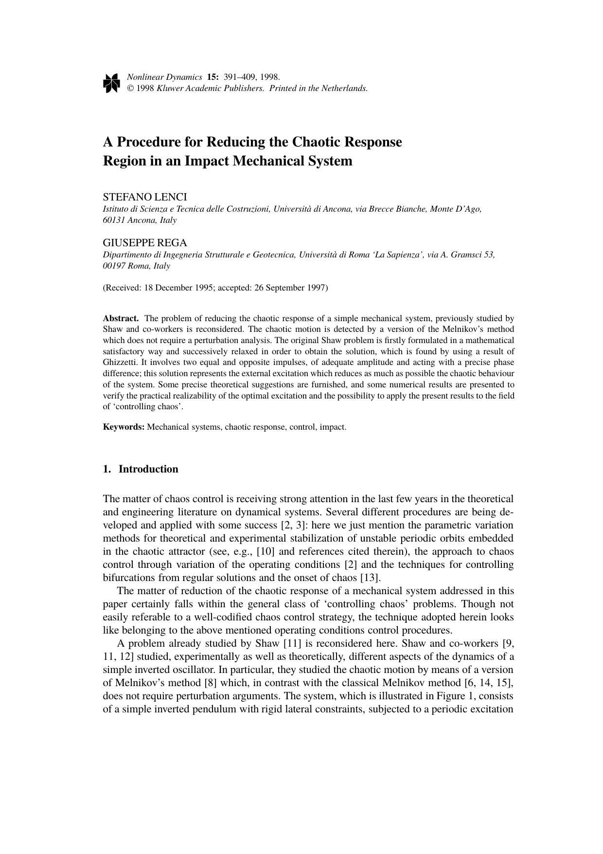 A Procedure for Reducing the Chaotic Response Region in an Impact Mechanical System by Unknown