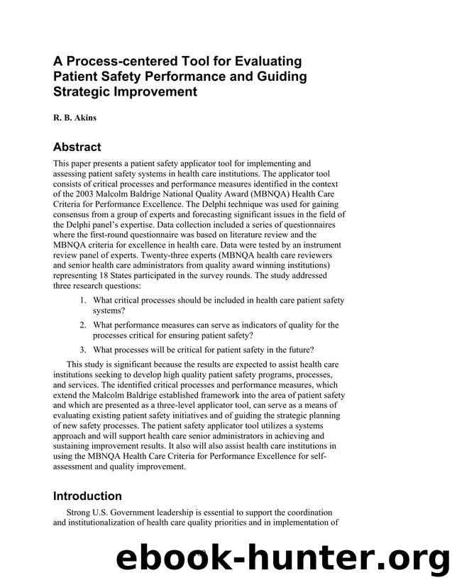 A Process-centered Tool for Evaluating Patient Safety Performance and Guiding Strategic Improvement by Unknown