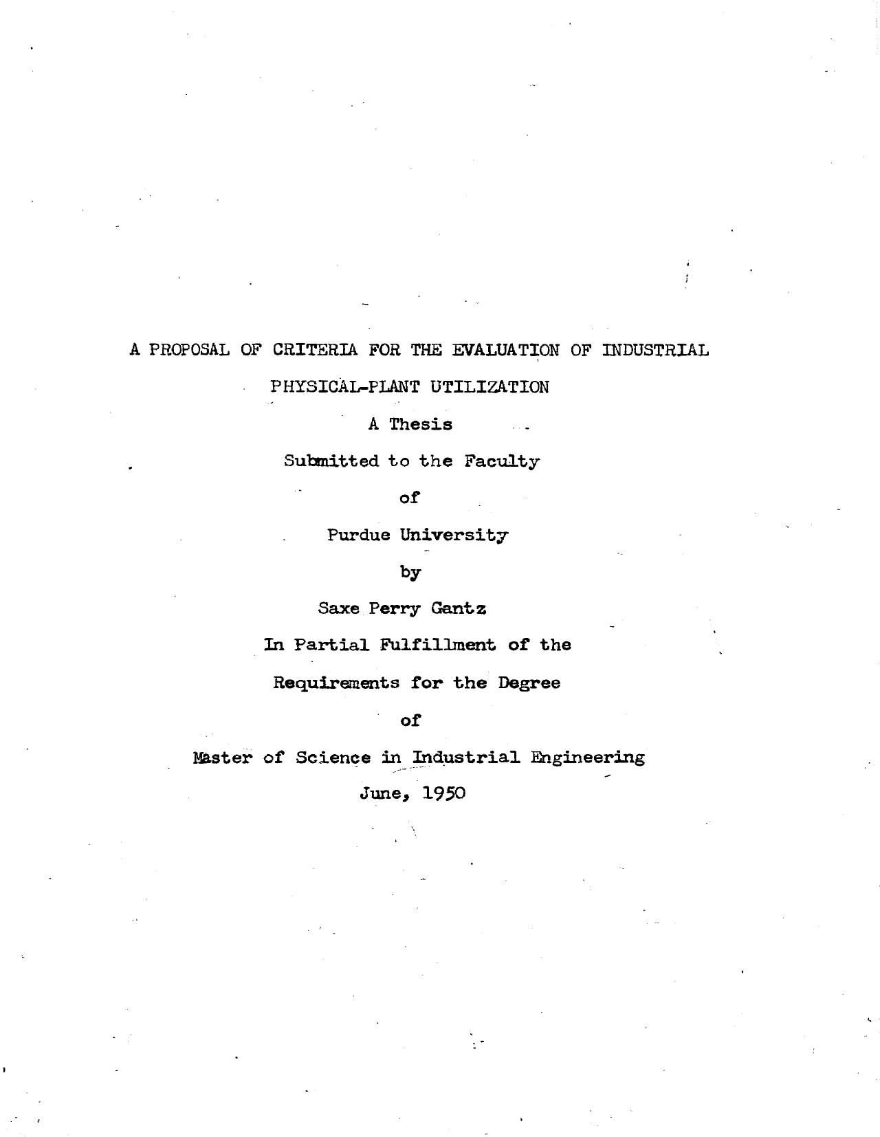 A Proposal of Criteria for the Evaluation of Industrial Physical-plant Utilization by Gantz Saxe Perry