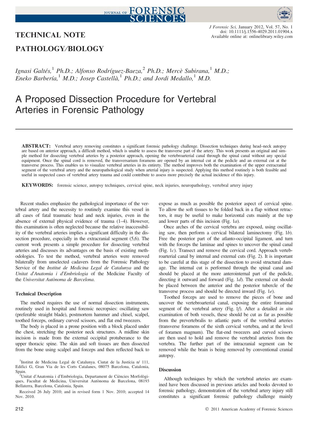 A Proposed Dissection Procedure for Vertebral Arteries in Forensic Pathology by Unknown