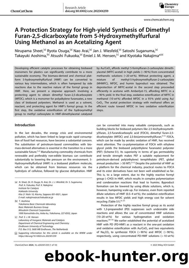 A Protection Strategy for Highâyield Synthesis of Dimethyl Furanâ2,5âdicarboxylate from 5âHydroxymethylfurfural Using Methanol as an Acetalizing Agent by Unknown