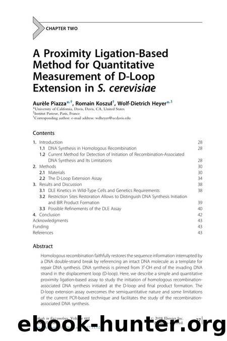 A Proximity Ligation-Based Method for Quantitative Measurement of D-Loop Extension in S. cerevisiae by Aurèle Piazza & Romain Koszul & Wolf-Dietrich Heyer