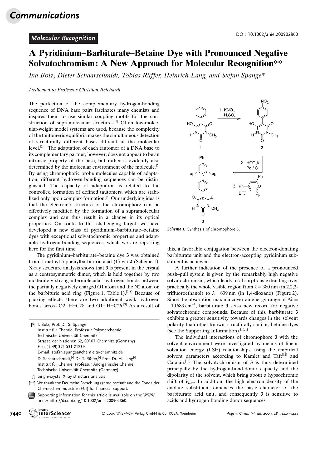 A Pyridinium-Barbiturate-Betaine Dye with Pronounced Negative Solvatochromism: A New Approach for Molecular Recognition by Unknown