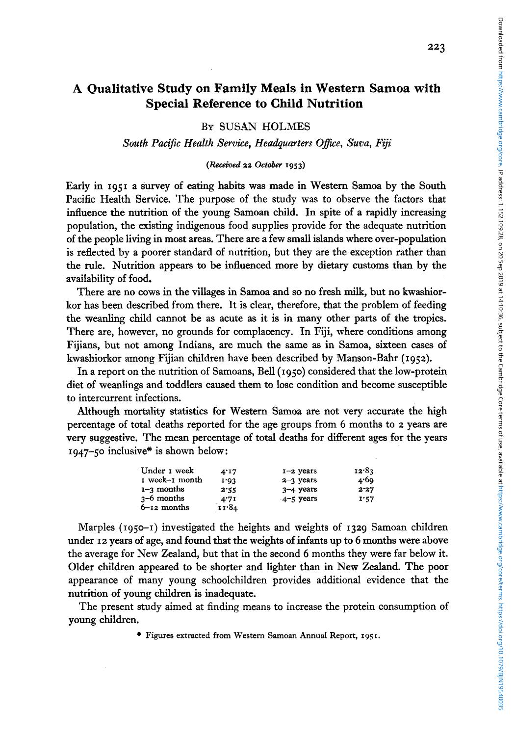 A Qualitative Study on Family Meals in Western Samoa with Special Reference to Child Nutrition by Susan Holmes