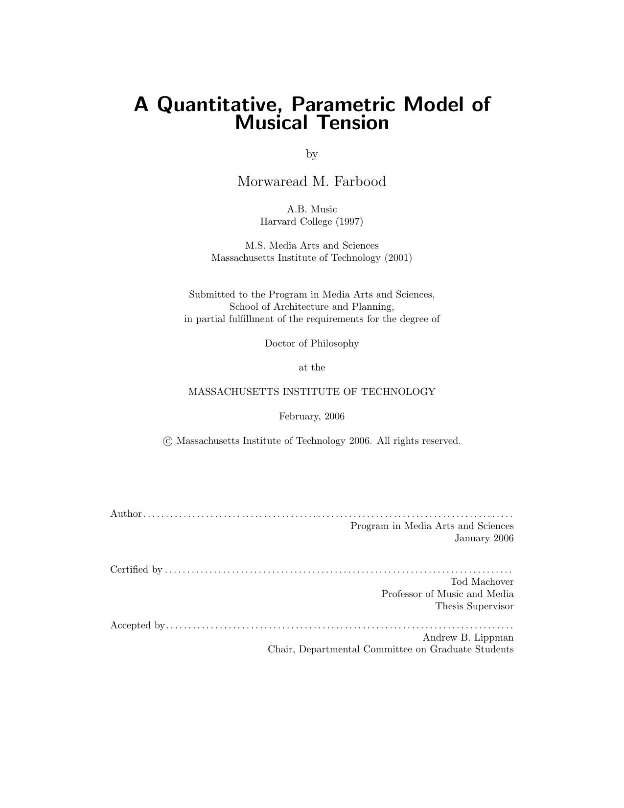 A Quantitative, Parametric Model of Musical Tension by Unknown