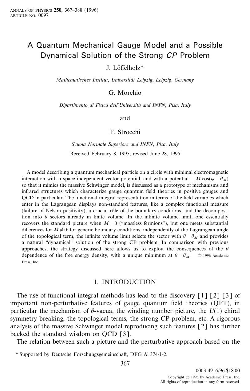 A Quantum Mechanical Gauge Model and a Possible Dynamical Solution of the Strong CP Problem by Löffelholz J. et al