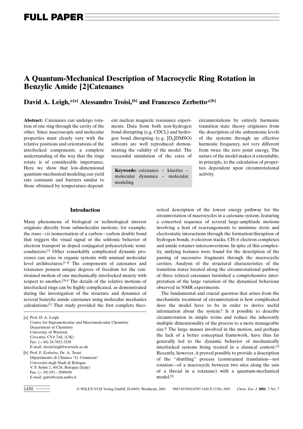 A Quantum-Mechanical Description of Macrocyclic Ring Rotation in Benzylic Amide [2]Catenanes by Unknown