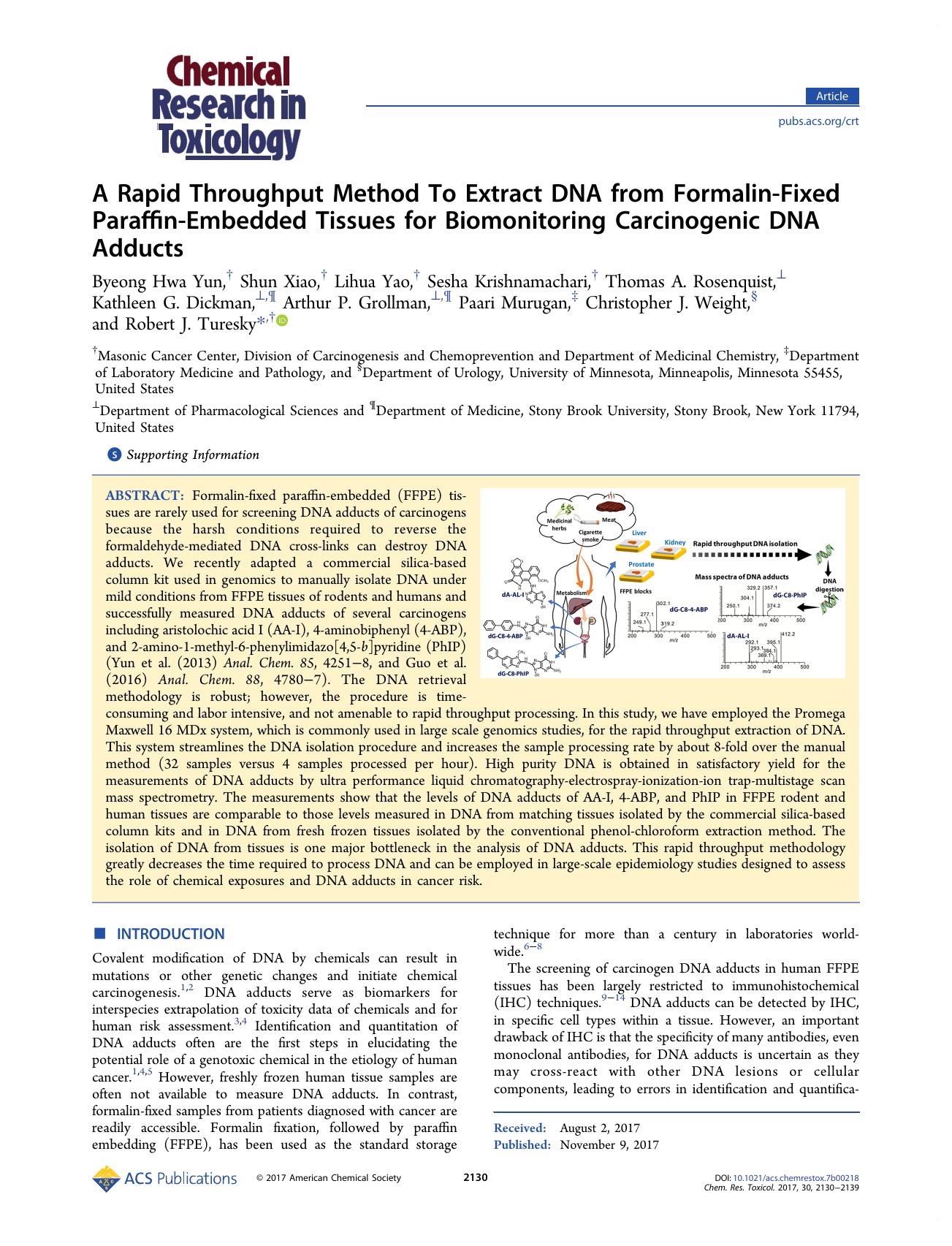 A Rapid Throughput Method To Extract DNA from Formalin-Fixed Paraffin-Embedded Tissues for Biomonitoring Carcinogenic DNA Adducts by unknow
