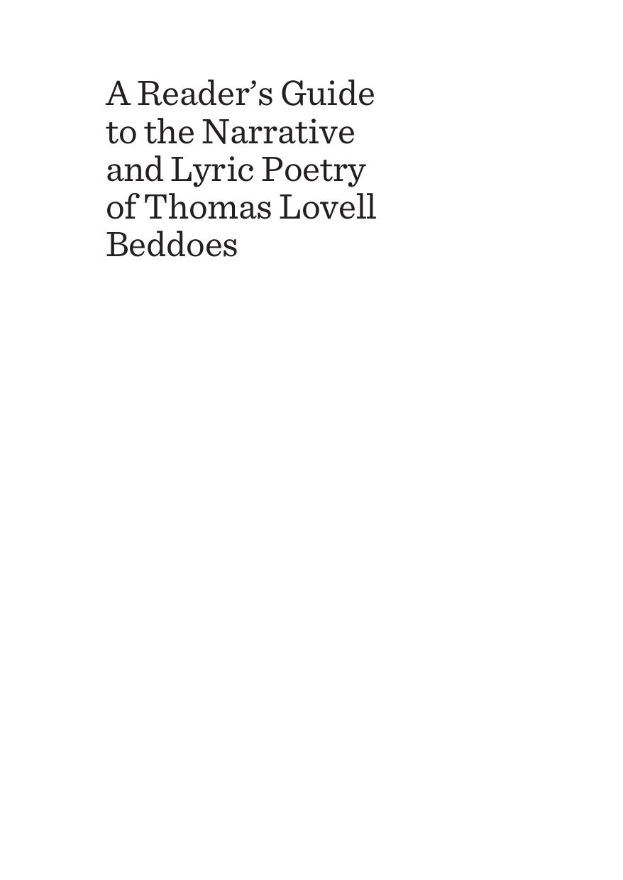 A Reader's Guide to the Narrative and Lyric Poetry of Thomas Lovell Beddoes by Rodney Stenning Edgecombe