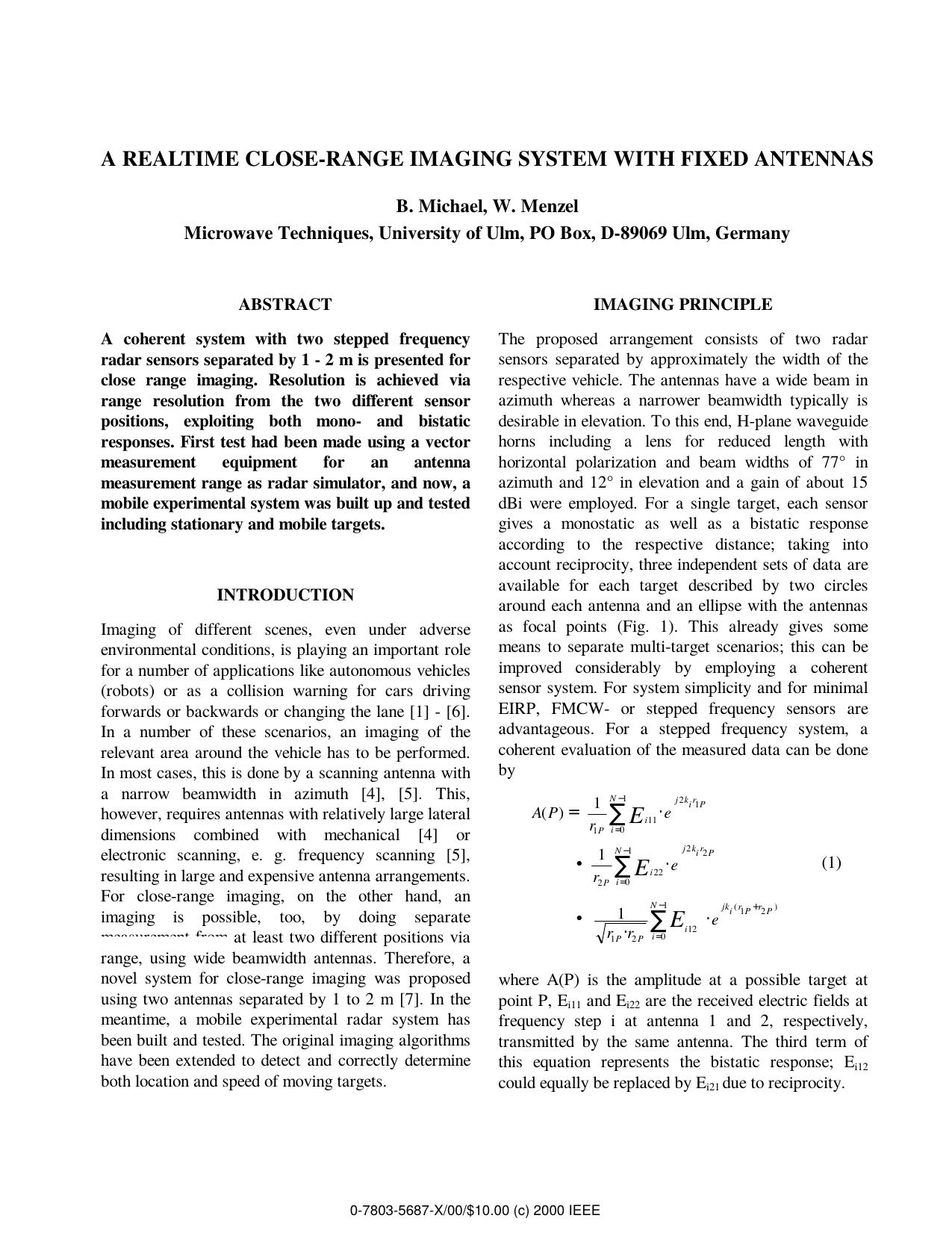 A Realtime Close-Range Imaging System with Fixed Antennas by B. Michael & W. Menzel