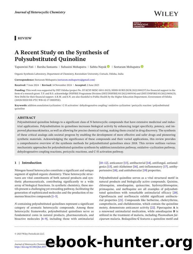 A Recent Study on the Synthesis of Polysubstituted Quinoline by Unknown