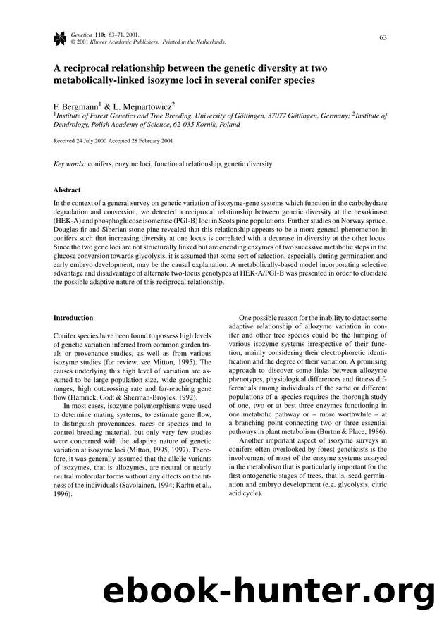 A Reciprocal Relationship Between the Genetic Diversity at Two Metabolically-linked Isozyme Loci in Several Conifer Species by Unknown