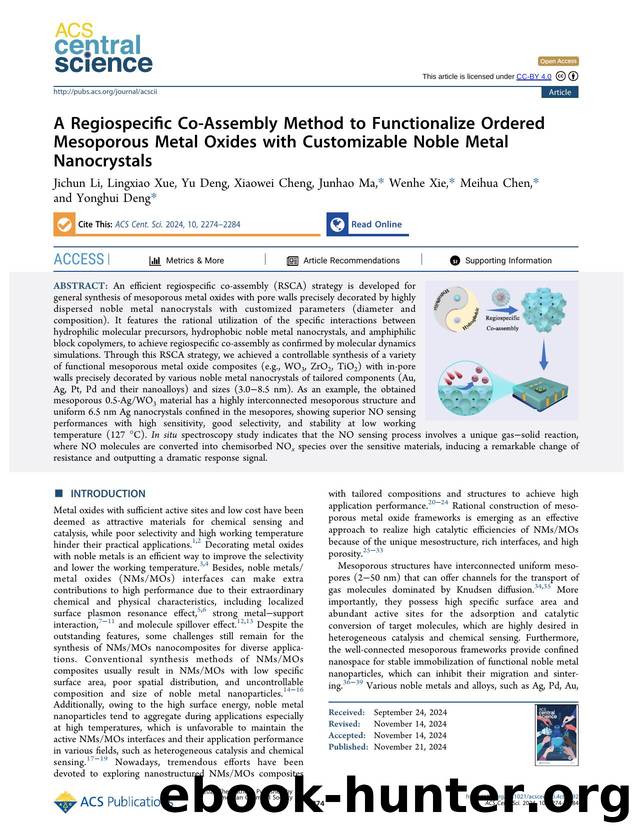 A Regiospecific Co-Assembly Method to Functionalize Ordered Mesoporous Metal Oxides with Customizable Noble Metal Nanocrystals by unknow