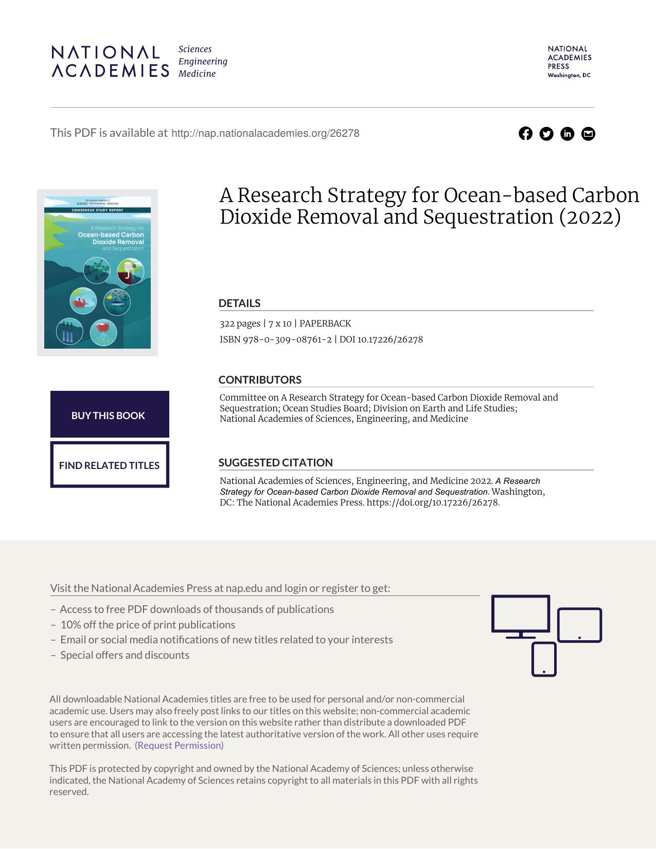 A Research Strategy for Ocean-based Carbon Dioxide Removal and Sequestration by unknow
