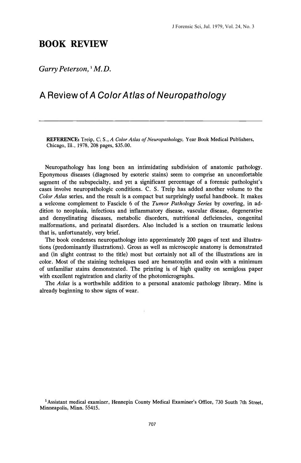 A Review of <i>A Color Atlas of Neuropathology<i> by Peterson G