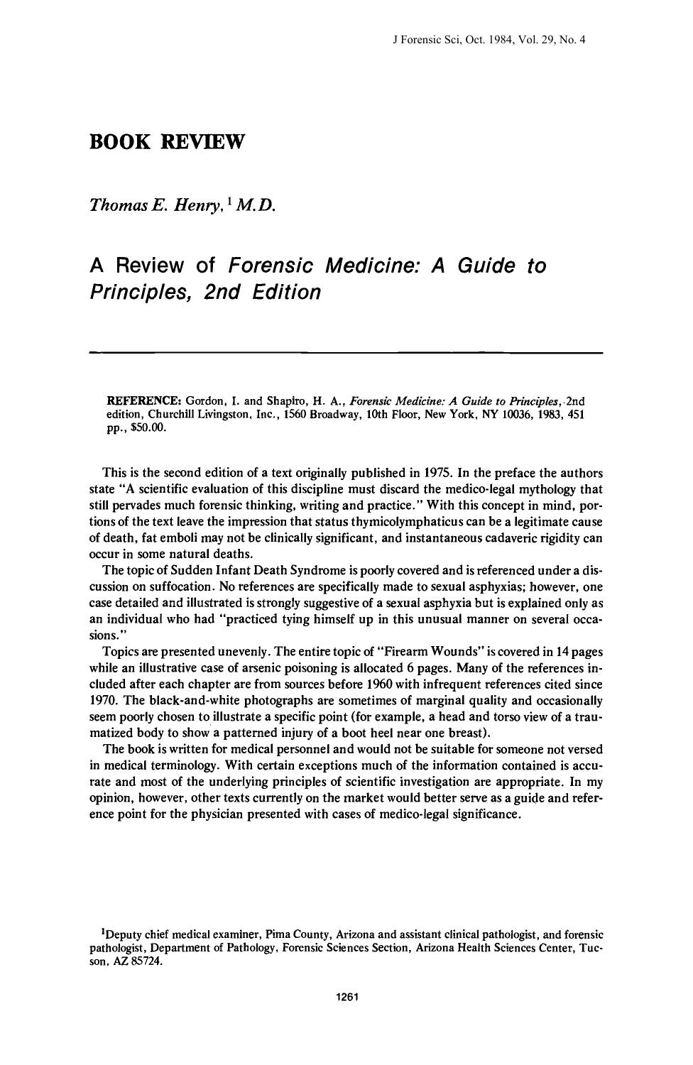 A Review of <i>Forensic Medicine: A Guide to Principles, 2nd Edition<i> by Henry TE